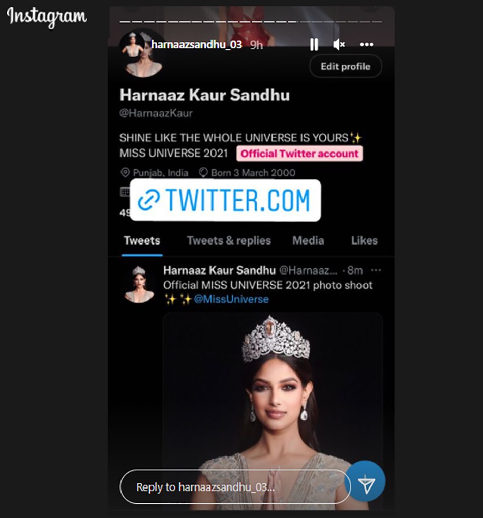 हरनाज संधू ट्व‍िटर अकाउंट 