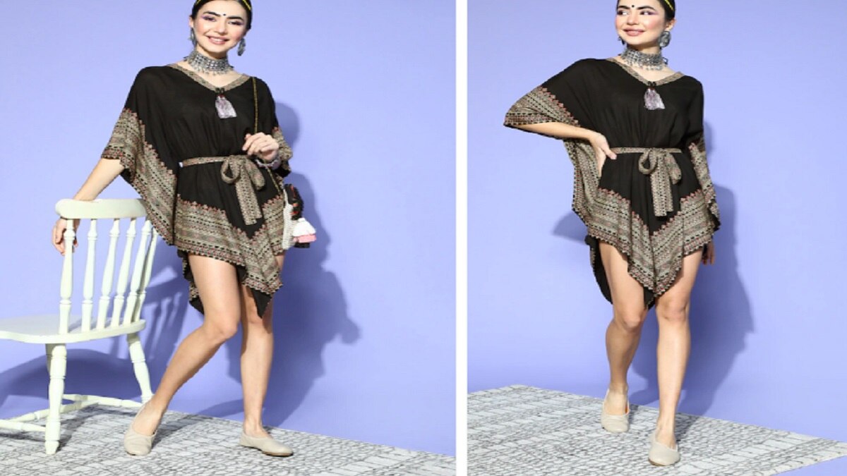 kipek Women Stylish Black Ethnic Motifs New Age Kaftan Dress