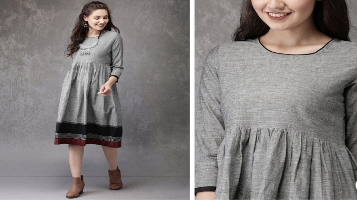 Anouk Women Grey Solid A-Line Dress