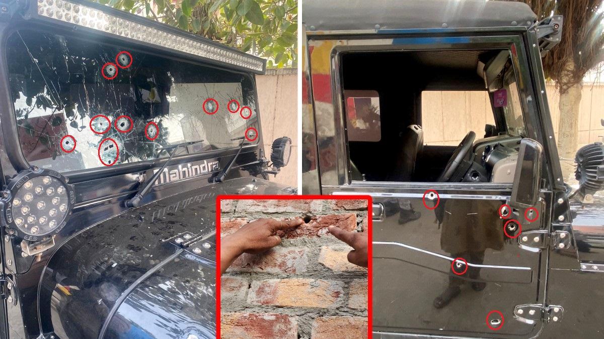 गोलियों से छलनी Thar. (इनसेट में दीवार में धंसी गोलियां)