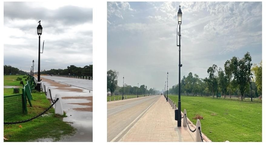 लाल रंग का नया फुटपाथ और वॉकवे