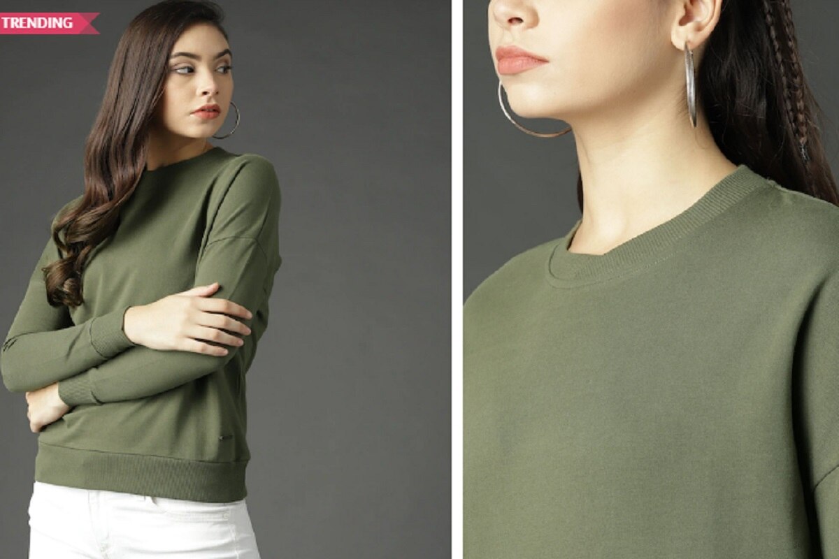 Olive Green Solid Sweatshirt