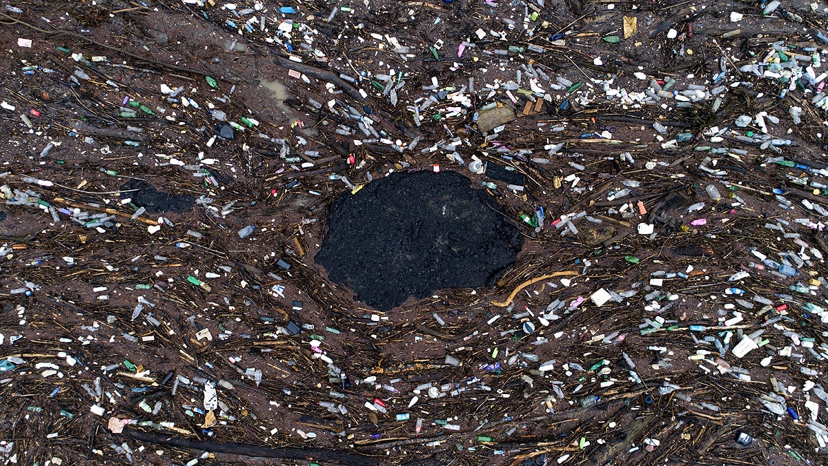 Bosnia Drina River Floating Garbage
