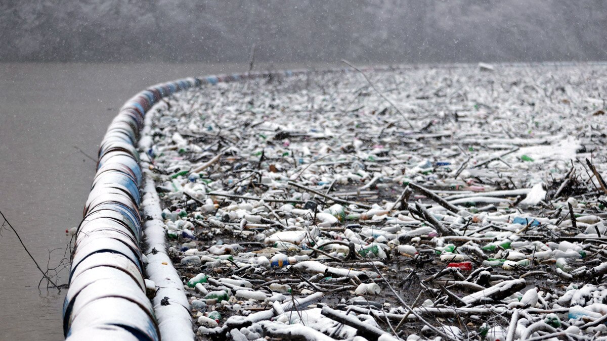 Bosnia Drina River Floating Garbage
