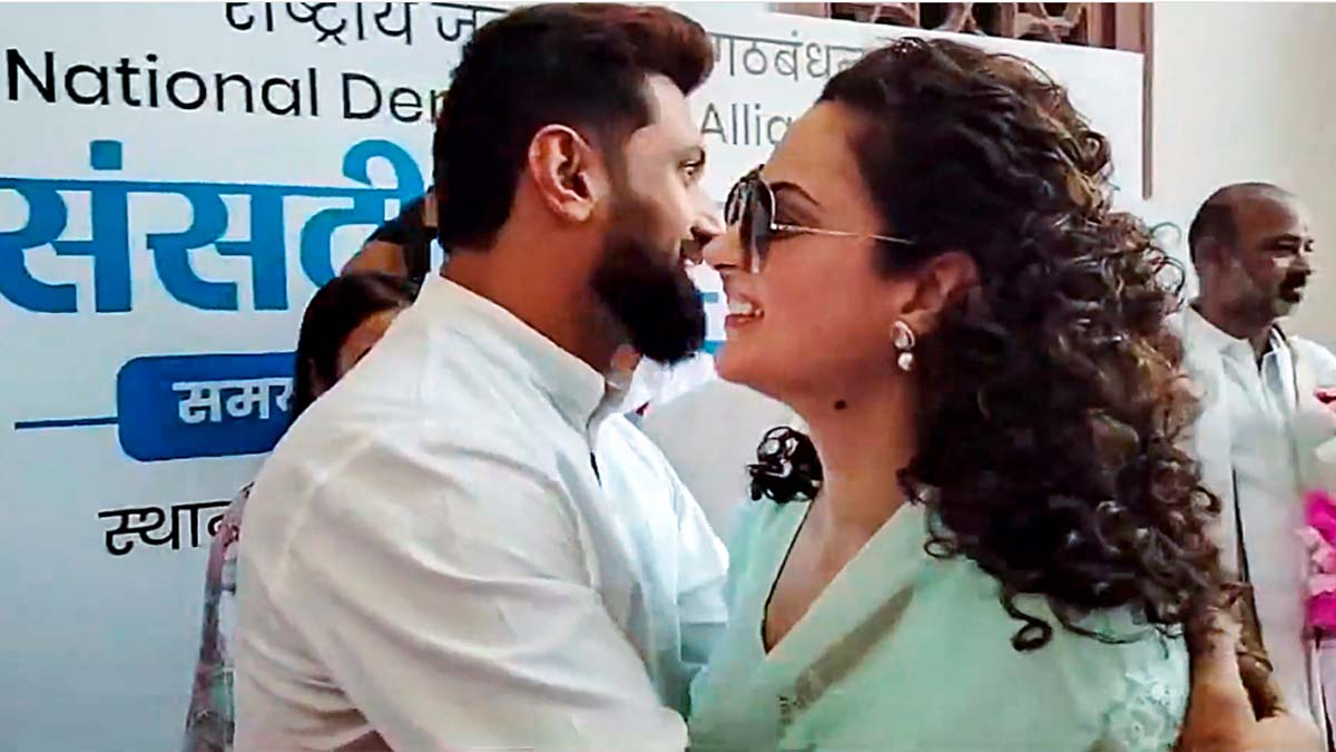 kangana ranaut chirag paswan meet during NDA parliamentary party meeting at Samvidhan Sadan