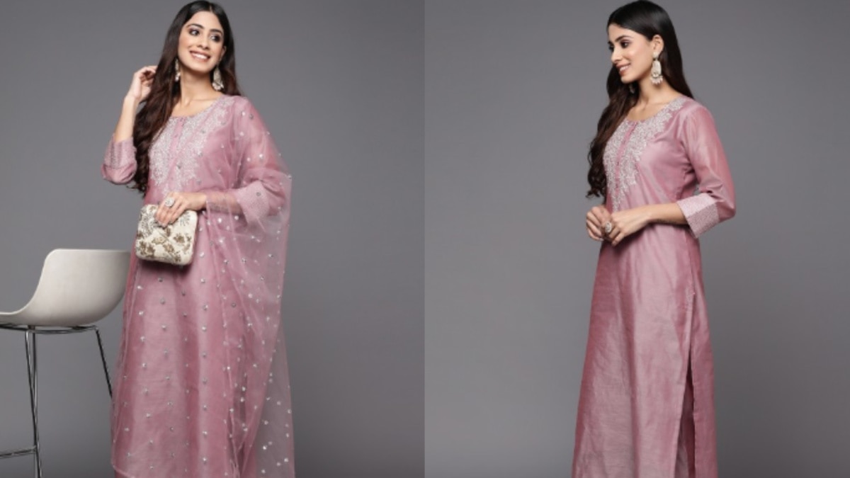 चंदेरी सिल्क कुर्ता सेट (Credit: www.myntra.com)