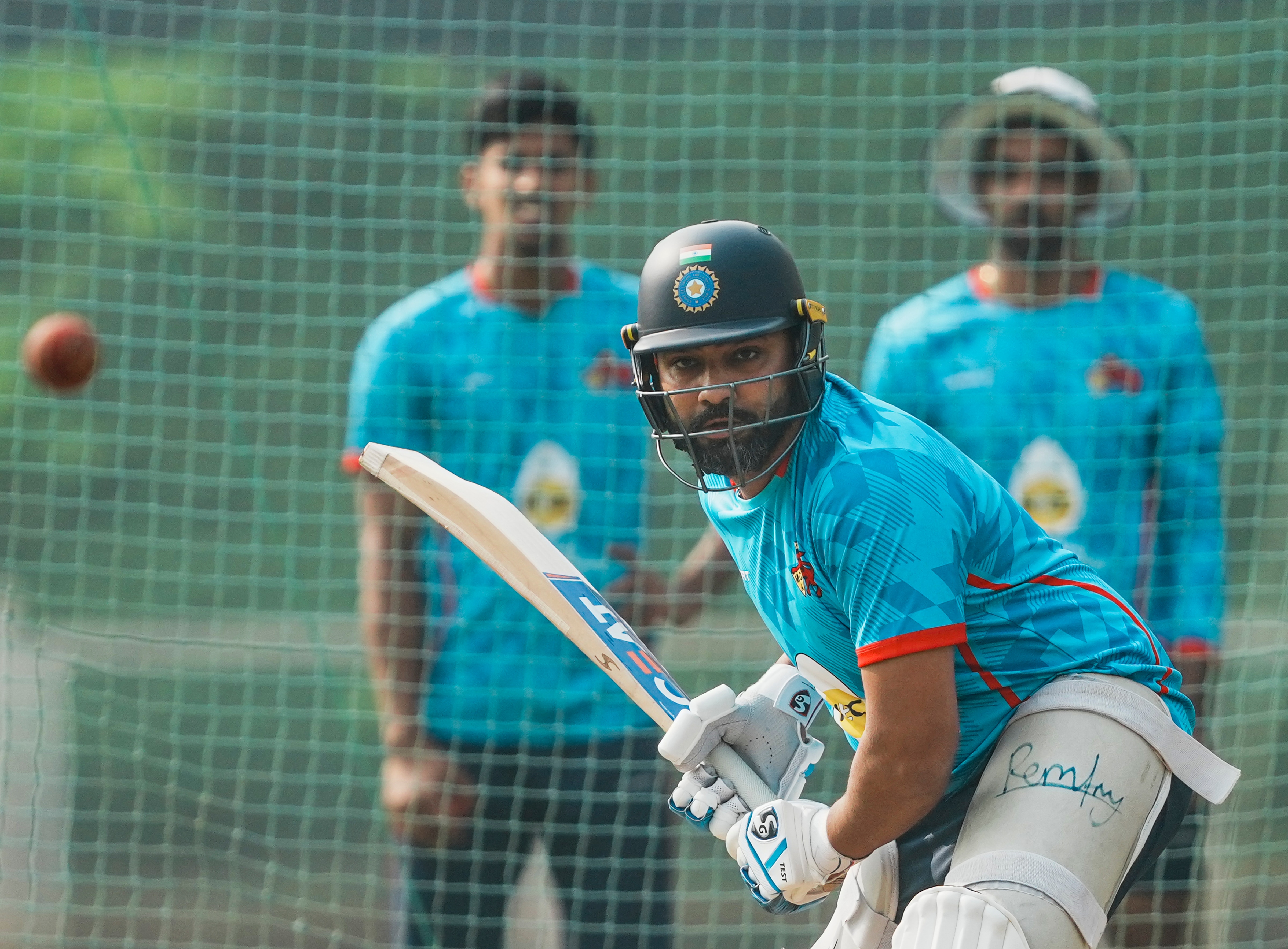 Rohit Sharma bats in the nets.