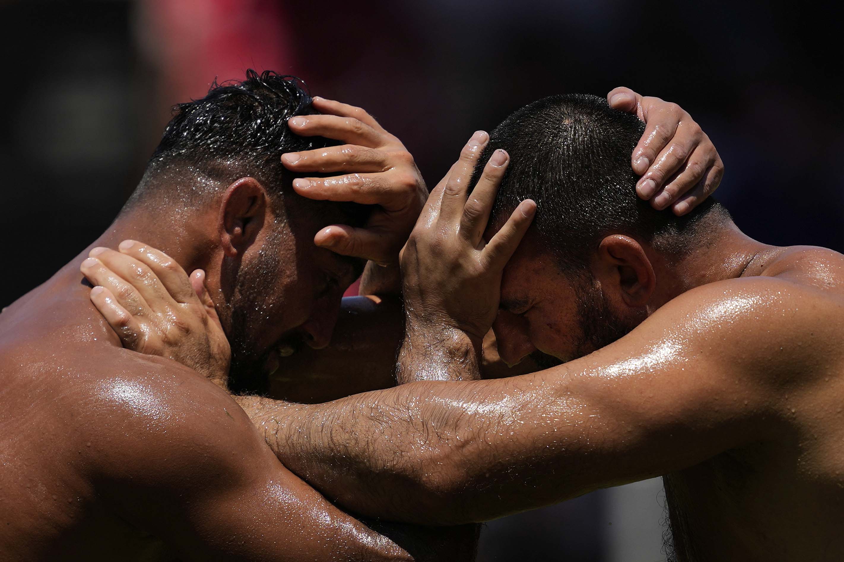 wrestlers kirkpinar oil wrestling edirne turkey 