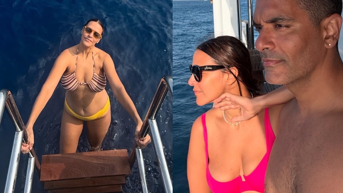 बिकिनी में 44 साल की एक्ट्रेस ने ढाया कहर, पति संग समंदर किनारे किया रोमांस