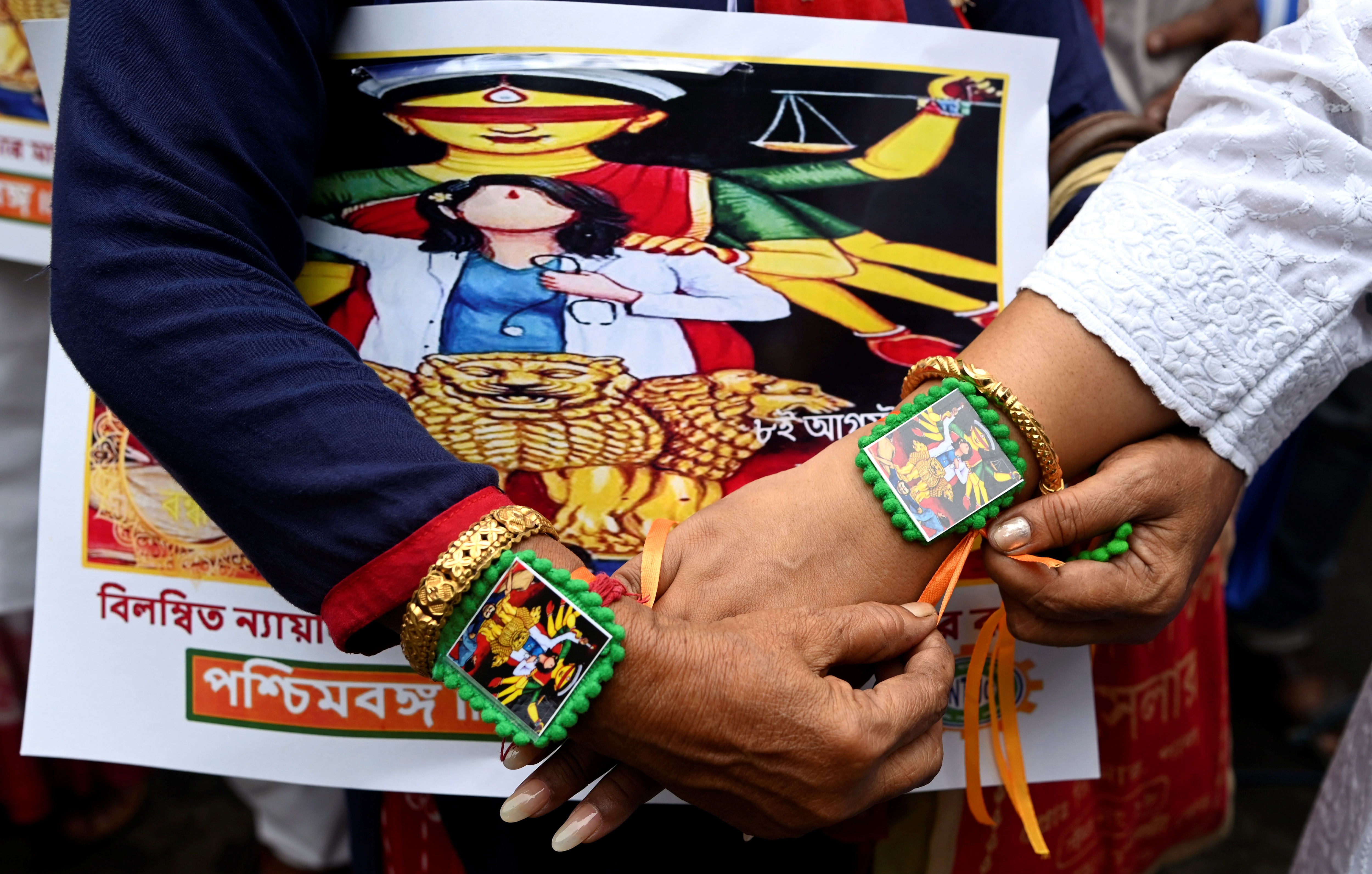 INTUC member tying Abhay Rakhi