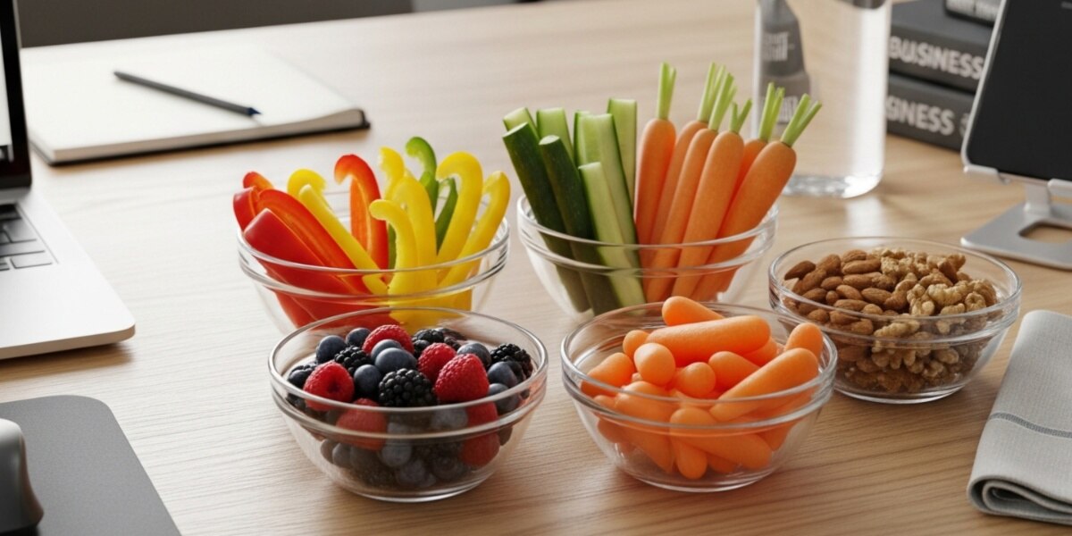 office desk with quick-prep healthy snacks