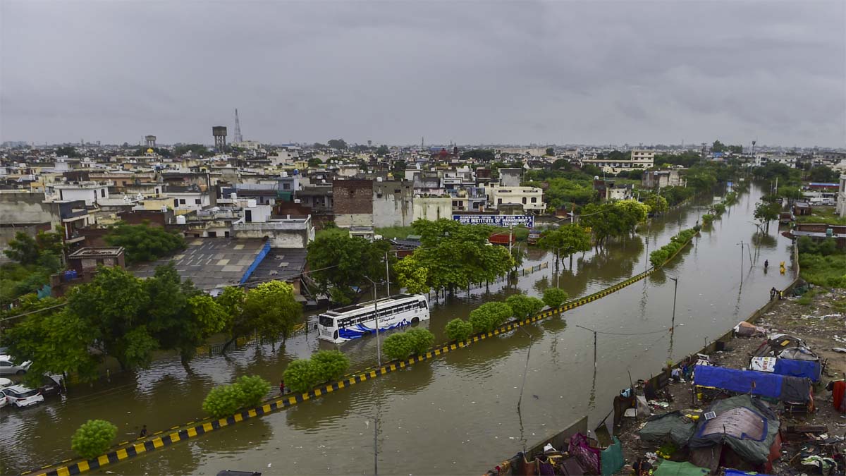 submerged area after heavy rainfall, in Jalandhar (PTI Photo)
