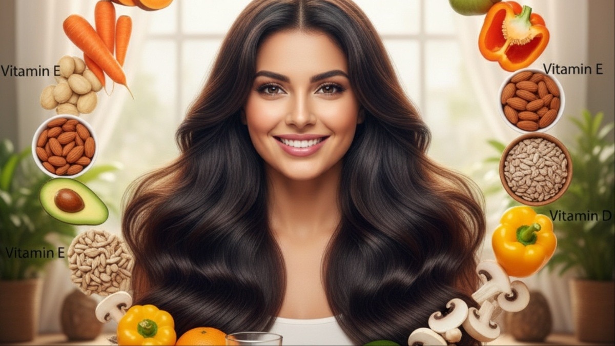 सुंदर काले, घने बालों के लिए डाइट में शामिल करें इन विटामिन्स को (Photo- AI generated)