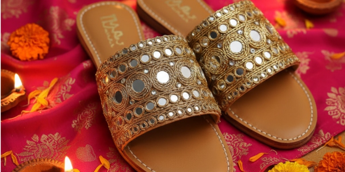Mirror work and gota patti flat sandals