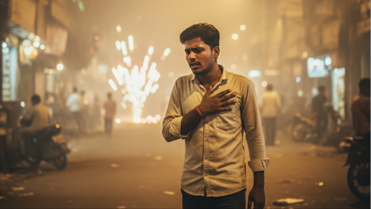 person holding their chest and coughing