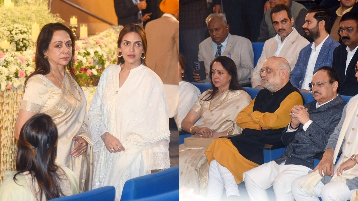 Hema Malini with daughter esha and ahana spotted at Prayer meet