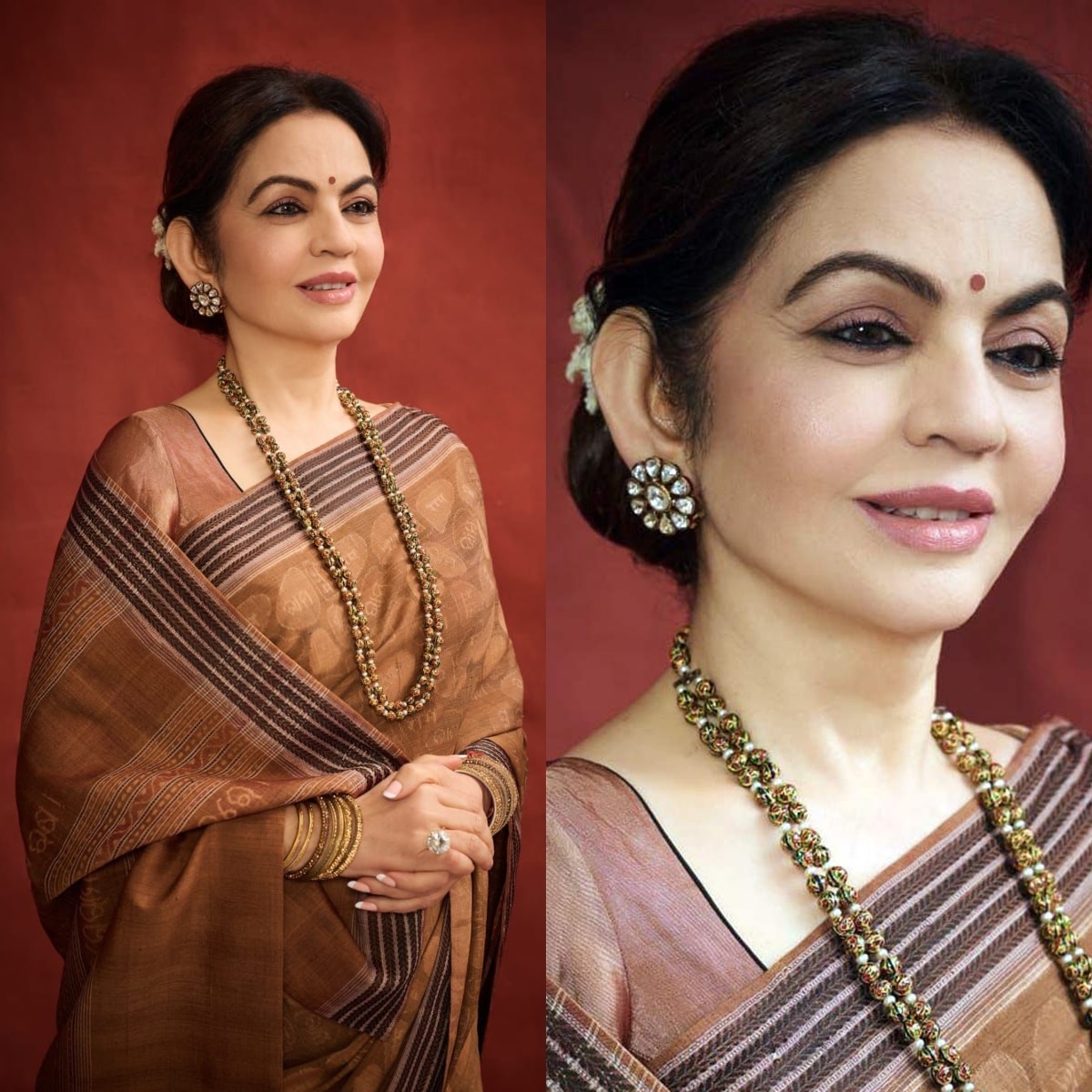 नीता अंबानी ने पहनी राम नाम लिखी साड़ी. (Photo: Instagram/@nmacc.india)