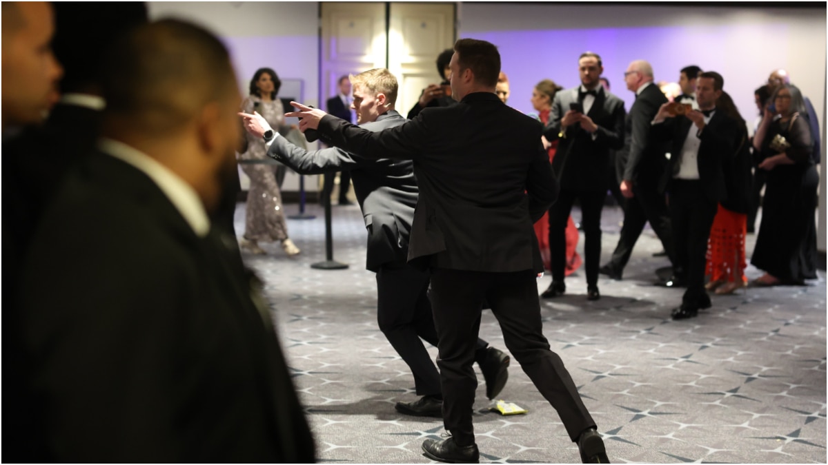 : Guests exit during the White House Correspondents Dinner,