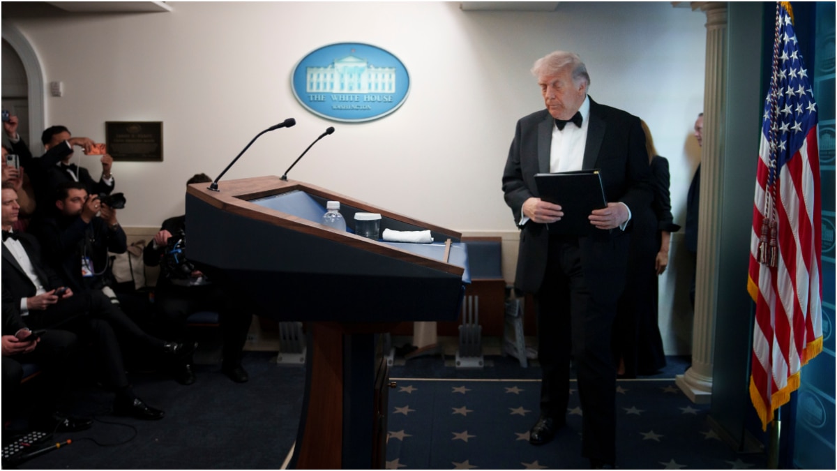 President Donald Trump approaches the podium