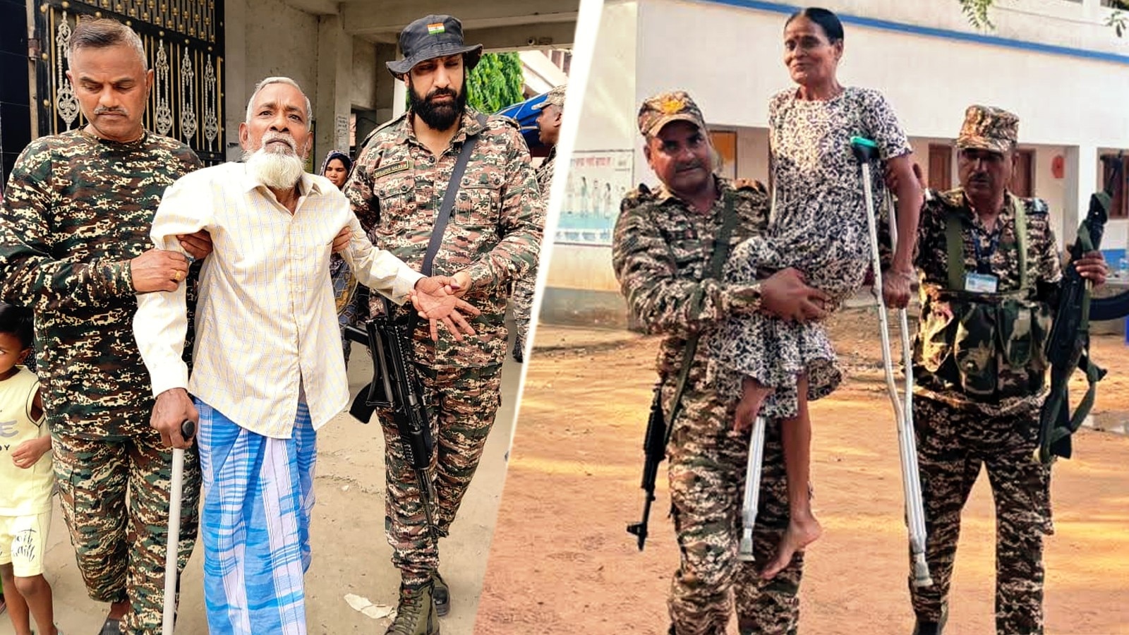 Security persons help to old and handicaped voters 