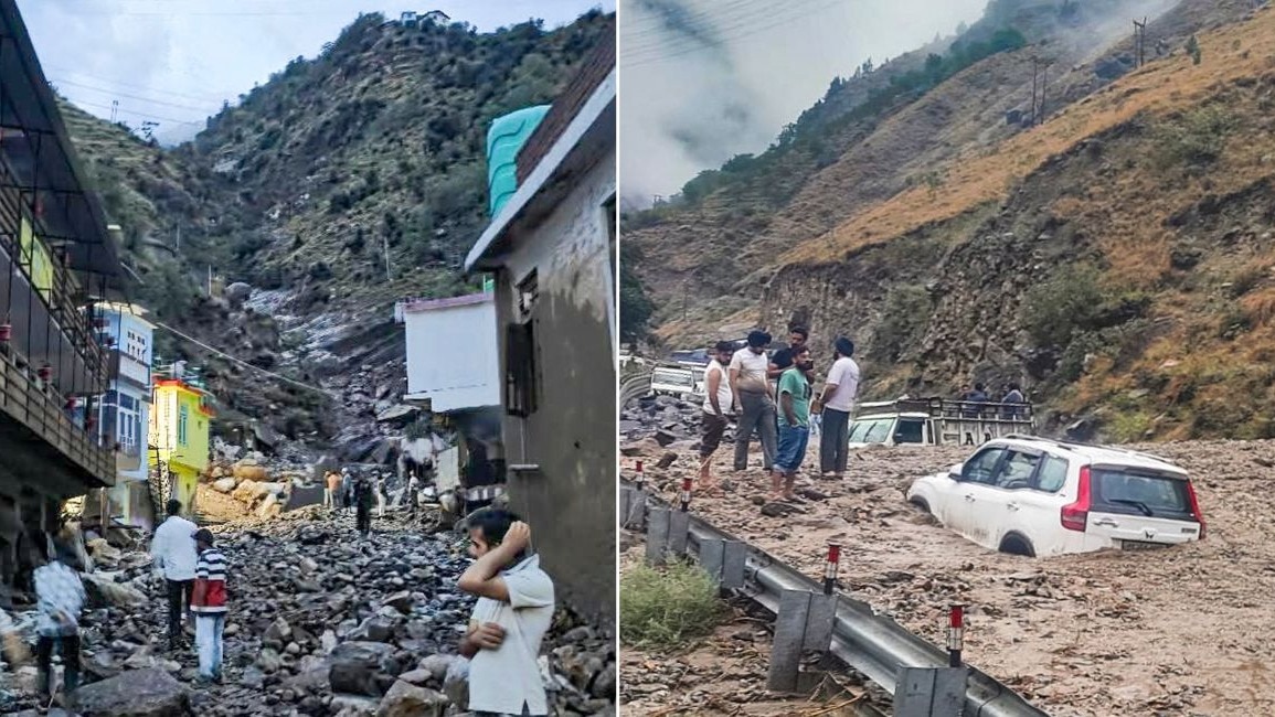 गिरे पहाड़, मलबे में कार, बारिश नहीं झेल पाई दीवार... मुंबई से कश्मीर तक आफत की 10 तस्वीर