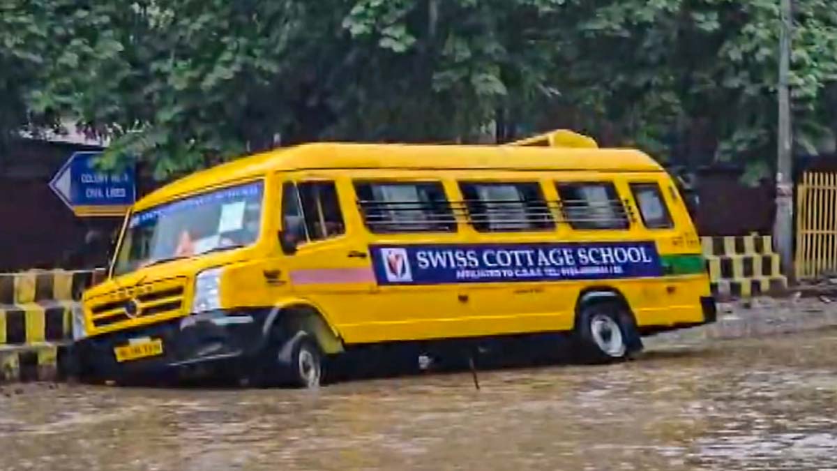School bus meets with accident on Gurugram's NH-48 during heavy rainfall (Photo- PTI)