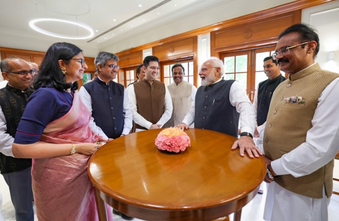 45 newly elected NDA Lok Sabha MPs met Prime Minister Narendra Modi at his residence.