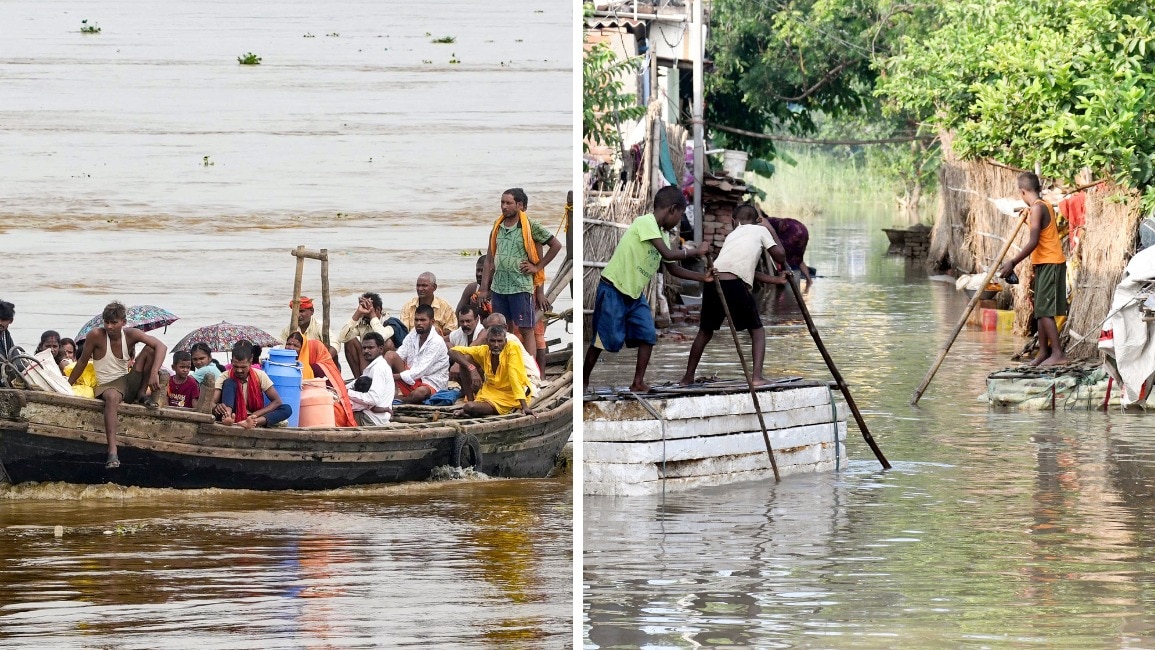 बाढ़ के पानी के बीच बिहार की रफ्तार धीमी हो गई है (Photo-PTI)