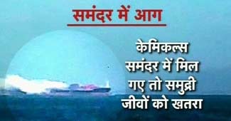 व्यावसायिक पोत में आग लगी