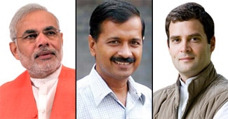 नरेंद्र मोदी, अरविंद केजरीवाल और राहुल गांधी