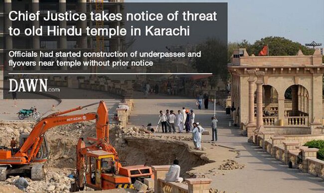 मंदिर के पास जारी निर्माण कार्य की तस्वीर. सौजन्य- DAWN.com