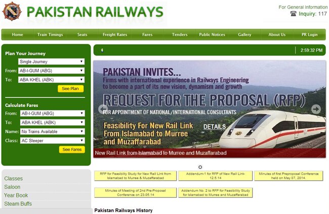 Pakistan Railway website