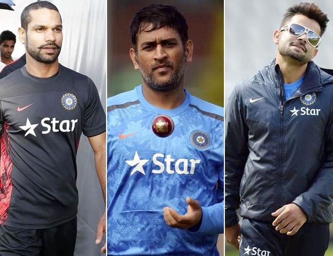 शिखर धवन, महेंद्र सिंह धोनी और विराट कोहली