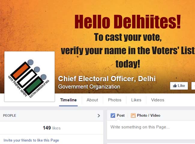 फेसबुक पर दिल्ली निर्वाचन कार्यालय का पन्ना