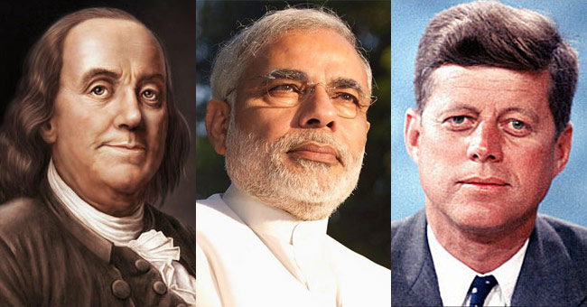 बेंजामिन फ्रैंकलिन, नरेंद्र मोदी और जॉन एफ. कैनेडी