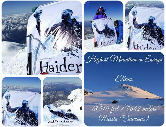 एल्ब्रस की पहाड़ी पर 'हैदर' का पताका लहराती रूसी फैन