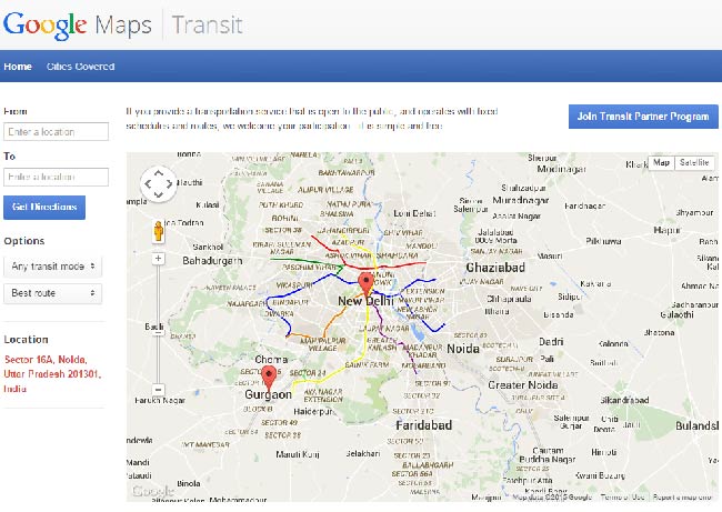 Google transit home page