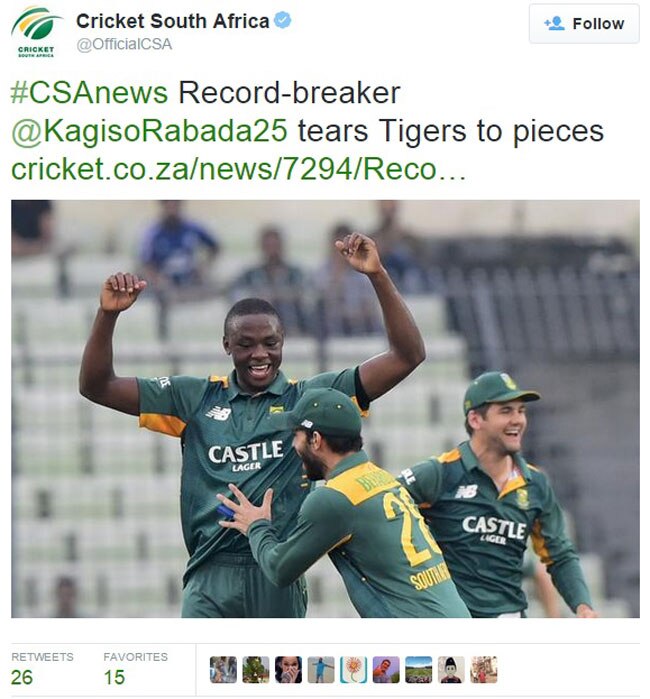 कैगिसो को बधाई देता क्रिकेट साउथ अफ्रीका का ट्विट