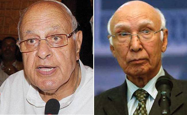 फारुक अब्दुल्ला और पाकिस्तान के राष्ट्रीय सुरक्षा सलाहकार सरताज अजीज