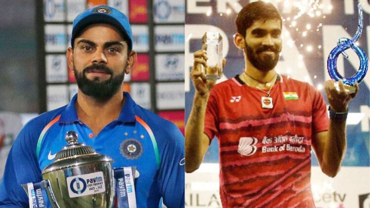 ट्रॉफी के साथ कोहली और किदांबी