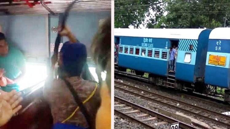 नांदेड एक्सप्रेस में तलवार लहराकर दहशत फैलाते आरोपी.