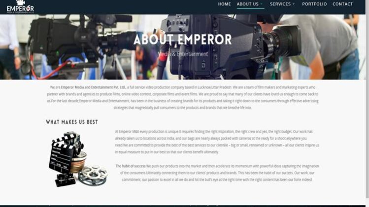 प्रोडक्शन कंपनी की वेबसाइट का स्क्रीनशॉट