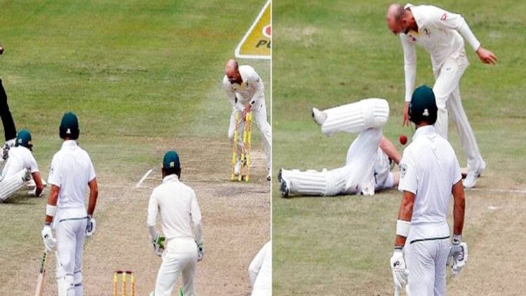 बेल्स गिराने के बाद डिविलियर्स पर गेंद ड्रॉप करते लियोन