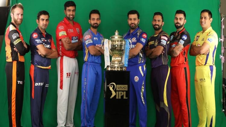 आईपीएल ट्रॉफी के साथ सभी टीमों के कप्तान