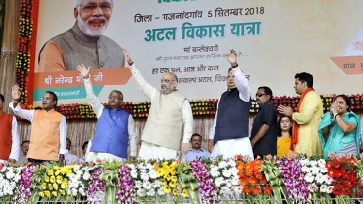 बीजेपी अध्यक्ष अमित शाह और मुख्यमंत्री रमन सिंह 