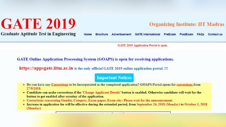  online registration of GATE 2018