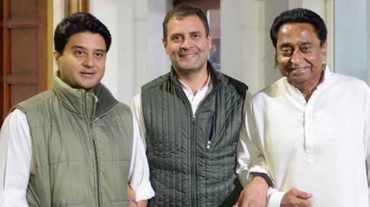 ज्योतिरादित्य सिंधिया, राहुल गांधी और कमलनाथ (फोटो-ट्विटर)