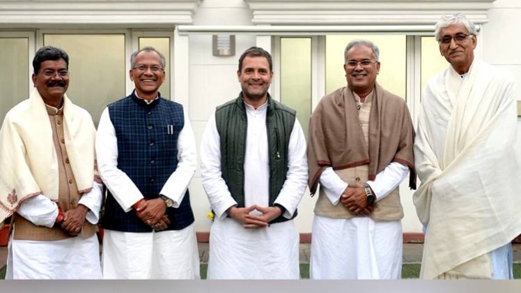 चरणदास महंत,ताम्रध्वज साहू,राहुल गांधी, भूपेश बघेल और टीएस सिंहदेव (Photo:Twitter)