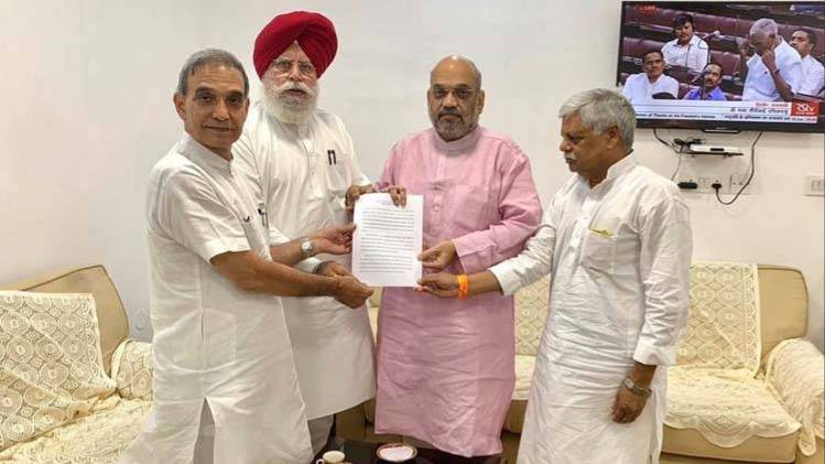 गृहमंत्री अमित शाह को रिपोर्ट सौंपता प्रतिनिधिदल (तस्वीर- ट्विटर)