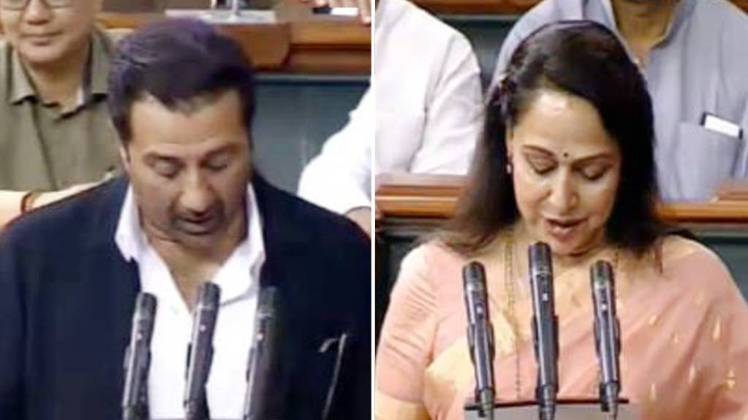 संसद में दूसरे दिन सनी देओल और हेमा माल‍िनी. 